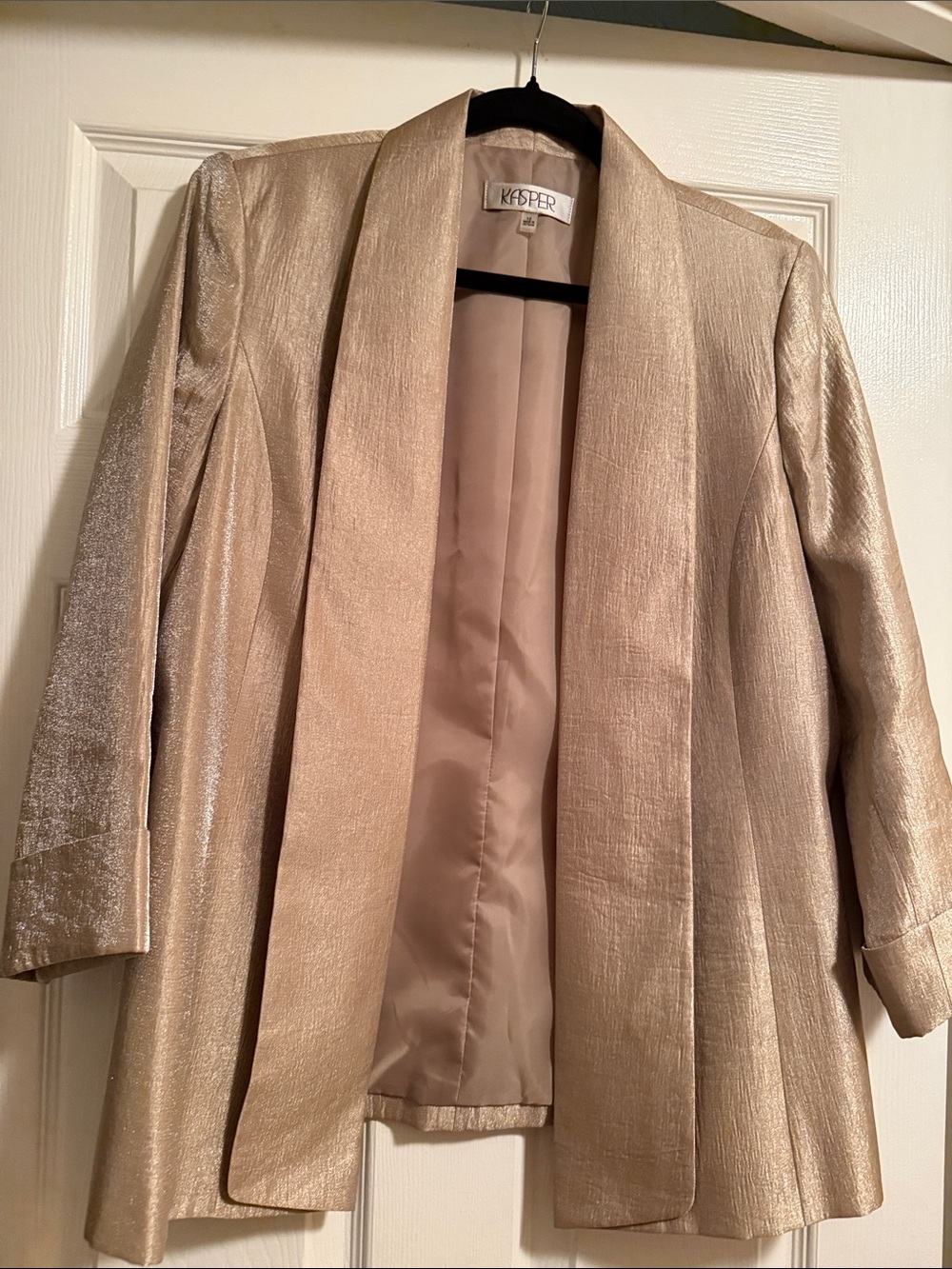Kasper Shimmery Gold Open-Front Blazer with the cuffed sleeves Size 12